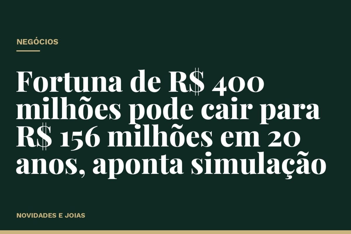 Fortuna de R$ 400 milhões pode cair para R$ 156 milhões em 20 anos, aponta simulação