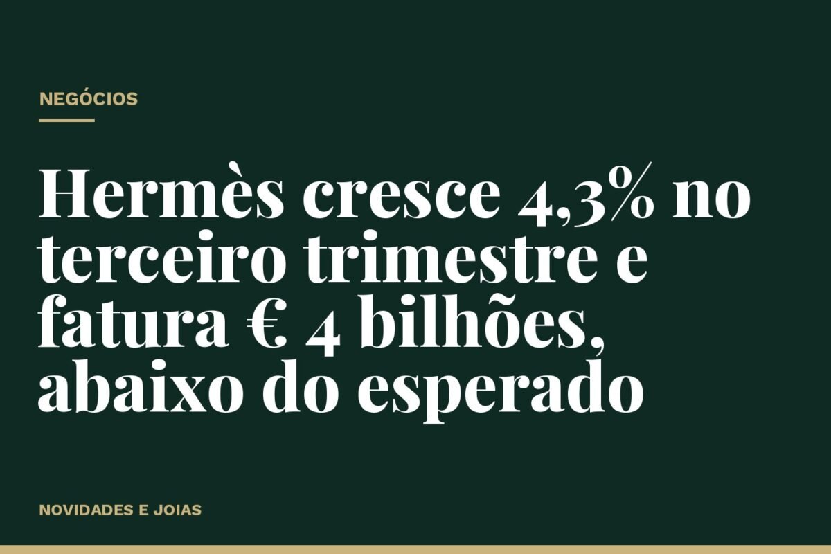 Hermès cresce 4,3% no terceiro trimestre e fatura € 4 bilhões, abaixo do esperado